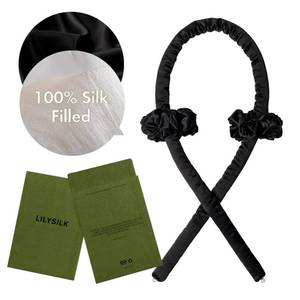 lot 16345 image: LILYSILK 100% Mulberry Silk Heatless Curling Set 3pc for Women �� No Heat Overnight Hair Curler Rods with Adjustable Headband, Prevents Damage & Frizz, Black