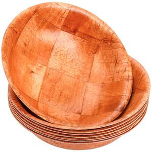 lot 16346 image: Elsjoy 8 Pack Wooden Woven Salad Bowl, 8 Inch Stackable Round Wood Serving Bowl, Rustic Mixing Bowl for Salad, Fruits, Vegetables, Natural Birch Wood