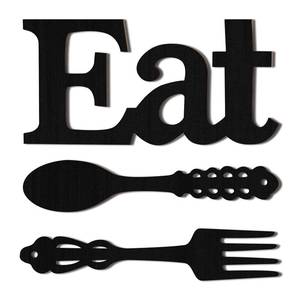 lot 16349 image: Jetec Set of Eat Sign, Fork and Spoon Wall Decor, Rustic Wood Decoration, Cute Eat Letters for Kitchen and Home, Decorative Hanging Wooden Letters, Country Wall Art for Room(Black)