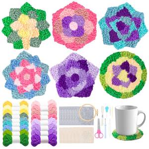lot 16355 image: WATINC 22PCS Craft Punch Needle Coaster Kit with Flower Pattern DIY Embroidery Kit for Beginner Easy Embroidery Art and Crafts Needle Coaster with Instruction for Adults