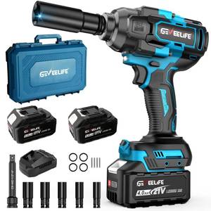 lot 17660 image: GEVEELIFE 1200N.m (900Ft-lbs) Brushless Impact Wrench, 12 Cordless Impact Driver with 2x 4.0Ah Battery, Fast Charger & 5 Sockets, High Torque, Electric Impact Gun for CarTruckRVMower