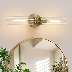 lot 17666 image: Indoi Brass Wall Sconces, Hardwired Bathroom Sconces Wall Lighting with Clear Glass, Modern Bathroom Vanity Lights fixtures for Mirror Bedroom Living Room Hallway Kitchen