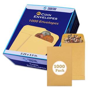 lot 17674 image: #1 Coin Envelopes Durable Kraft 2.25x3.5, 1000 Pcs Small Key Envelope with Gummed Flap, Seed Envelopes for Storing Seeds, Tip Envelope for Cash