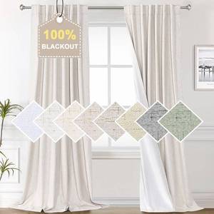 lot 17676 image: H.VERSAILTEX Faux Linen 100% Blackout Curtains for Bedroom 84 inches Long Thermal Insulated Textured Linen Look Curtain Back TabRod PocketHook Belt Draperies 2 Panels, 52 x 84 Inch, Ivory