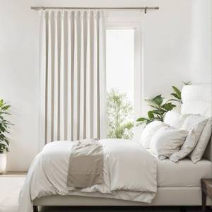lot 17677 image: Pinch Pleated Blackout Curtain Panels with Full Blackout Liner Linen Blend Thermal Insulated Window Treatment Sets with Back Tab for Living Room Bedroom Drape with 12 Hooks, 60x90x1, Natural