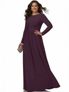 lot 17680 image: KOH KOH Plus Size Womens Long Full Sleeve Sleeves Flowy Empire Waist Fall Winter Modest Formal Floor Length Abaya Muslim Bridesmaid Bridal Gown Gowns Maxi Dress Dresses, Sangria Wine 3XL 22-24