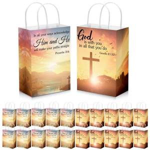 lot 17681 image: Zhanmai 50 Pcs Easter Christian Gift Bags Church Visitor Welcome Packets Bulk with Handles Religious Baptism Bags with Bible Verse for Holiday Party 5.91 x 3.15 x 8.27 Inch