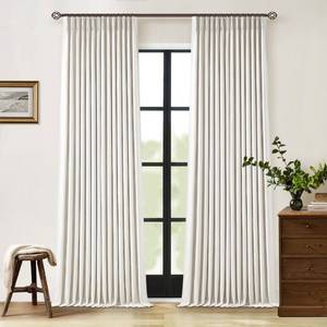 lot 17685 image: 90 Inch Pinch Pleated Linen Blackout Curtains 2 Panels for Living Room Cream Natural 100% Black Out Curtains 90 Inches Long Pinch Pleat Dual Layer Drapes Birch Ivory Drapes for Dining Bedroom Office