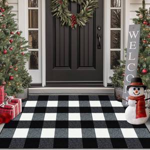 lot 17686 image: FONEYI Buffalo Plaid Outdoor Rug, 27.5x43 Checkered Front Door Mat, Non Slip Absorbent Entryway Rug Doormat Indoor, Washable Outdoor Rugs for Layered Door Mats Front PorchFarmhouse Black and White