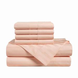 lot 17687 image: Casa Platino 100% Egyptian Cotton Sheets California King Size Set - 6 Pieces - Damask Stripe- Ultra Smooth Sateen Weave Bed Sheets, 15 Deep Pockets - Veiled Rose