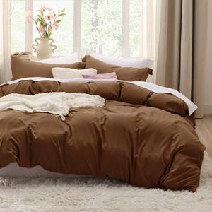 lot 17695 image: Bedsure Brown Duvet Cover Full Size - 3 Pieces Prewashed Extra Soft Cotton-Like Polyester Bedding Set, Includes 1 Duvet Cover 80x90 Inches with Zipper Closure & 2 Pillow Shams, Comforter Not Included