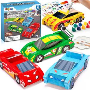 lot 18017 image: Arts & Crafts Kit DIY Toys for Kids Age 8-12, Build & Paint Your Own Wooden Car, 4 Race Cars, Easy to Assemble Painting Sets, Christmas Birthday Gifts for 4 5 6 7 8 9 10 11 12 Year Old Boys Girls.