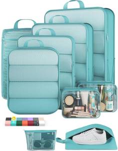 lot 18034 image: Veken 911 Set Compression Packing Cubes for Travel Essentials,Compressible Expandable Large Luggage Suitcase Organizer Bags for Clothing,Durable Space Saver Storage Bags(Blue Green)