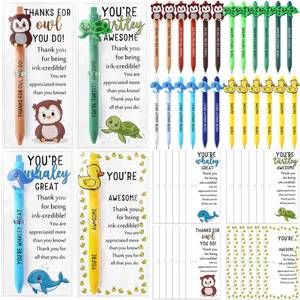 lot 18036 image: Sayglossy 24 Sets Employee Appreciation Gifts Bulk Funny Animal Thank You Ballpoint Pens and Motivational Cards Inspirational Gifts for Team Teacher Staff Coworkers Office Supplies (4 Animals)