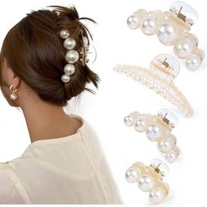 lot 18037 image: Mehayi 4 PCS Large Pearl Hair Claw Clips for Women Girls, Hair Barrette Clamps for Thick Thin Hair, Fashion Hair Accessories Headwear Styling Tools for Party Wedding