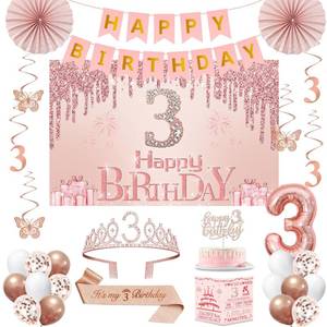 lot 18045 image: 39th Birthday Decorations for Women,32PCS 39th Birthday Party Decorations,Including Backdrop, Crown, Sash, banner, Hanging Swirl,balloons,Cake Topper,Paper Fans and Anniversary Card