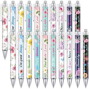 lot 18068 image: Geyoga 20 Pieces Bible Verse Ballpoint Pens Christian Inspirational Quotes Funny Retractable Black Ink Pens for Women Men Coworker Office Diary Gift
