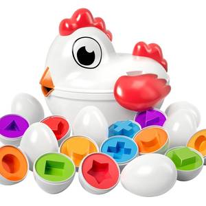 lot 19420 image: TEMI Toddler Chicken Easter Eggs - Color Matched Game Shape Sorter with 6 Toy Eggs for Kids 3-5, Fine Motor Skills Sensory Toys, Educational Gifts for 3-6 Girls Boys Baby