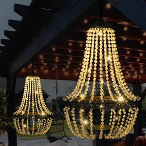 lot 19456 image: Hanging Solar Chandelier Outdoor, 30 Warm White Lights Acrylic Clear Beaded Chandelier with S Hooks Modern Lantern for Garden Yard Patio Gazebo Decorations, 28H