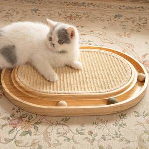 lot 19459 image: CHEERHOME PETS Sisal Cat Scratcher Toy with Ball Track Wooden Interactive Cat Toy for Indoor Cats Scratch Pad, Physical Exercise for Kitty and Medium Cat (Wood Boarder Damaged)