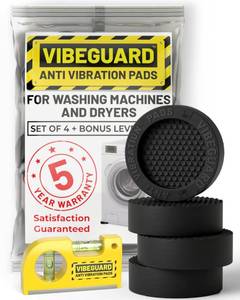 lot 20239 image: Anti Vibration Pads for Washing Machine featuring 3D TrianGrip & FREE Level Tool - Larger Opening Fits All Washer Feet - Stops Moving, Walking - Prevents Noise, Vibration Transfer - VIBEGUARD 4 Pack