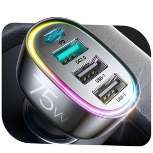 lot 20243 image: 75W Car Charger USB C, 4 Port Super Fast Cigarette Lighter USB Charger, Type C 60W & QC 3.0 Multiport Car Phone Adapter Accessories for iPhone 171615141312 Pro Samsung S26 Series