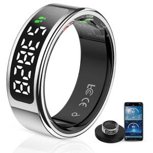 lot 20255 image: LCD Display Smart Ring - Sleep Tracker Touch Control Ring with Heart RateBlood OxygenStep Counter, Wireless Charging Dock, 5ATM Waterproof Fitness Tracker, No Subscription Fee for iOSAndroid