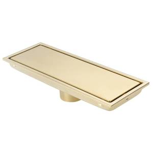 lot 20291 image: DEOKXZ Linear Shower Drain Pipe 12 Inches Brushed Gold, with Tile Insert Grille, Detachable Hidden Cover, SUS304 Stainless Steel Rectangular Floor Drain