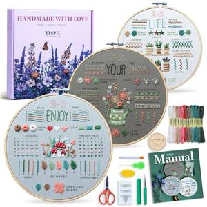 lot 20316 image: ETSPIL Embroidery Kit for Beginners, Easy Step-by-Step 4K Video Tutorials for Adults to Master 33 Core Stitches, Bound Guide & Magnetic Minder, Relaxing DIY Craft Hobby Gift for Women