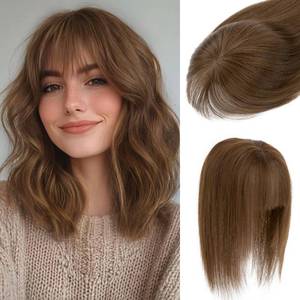 lot 20324 image: S-noilite Human Hair Topper with Bangs 360°3D Cover Toppers Hairpieces for Women Bangs Hair Clip Medium Brown 12inch