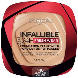 lot 20352 image: LOreal Paris Makeup Infallible Fresh Wear Foundation in a Powder, Up to 24H Wear, Waterproof, Golden Beige, 0.31 oz. (Packaging May Vary) (Crack in Powder)