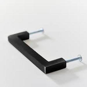 lot 2340 image: Black Metal Cabinet Handle with Screws