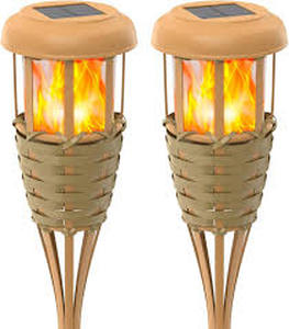 lot 5190 image: Evelynsun Solar Bamboo Torch Lights for Garden