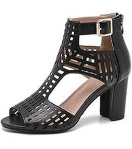 lot 13567 image: Enelauge Black Leather Cutout High Heel Sandals 8.5 US