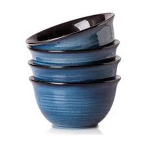 lot 14227 image: Handmade Ceramic Bowl Set Blue Glaze Pottery 3 Pack Set