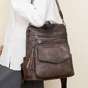 lot 18071 image: Brown Canvas Multi-Pocket Backpack with Adjustable Straps