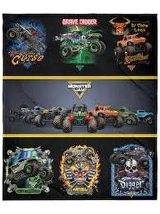 lot 19411 image: Monster Truck and Grave Digger Themed Fuzzy Blanket