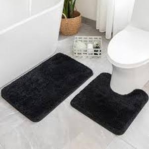 lot 19435 image: Black Sherpa Fleece Bathroom Rug Set