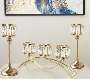 lot 1804 image: Crystal Bowl Tealight Candle Holder Set Gold Wedding Centerpiece
