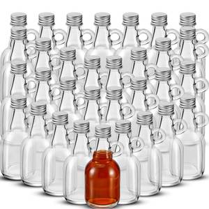 lot 1884 image: Suclain 32 Pcs 1.7oz Mini Glass Syrup Bottles Small Syrup Jars with Loop Handle and Lids Clear Glass Reusable Maple Jars Container Stout Sample Bottle for Potion Juice Milk Storage Sauce Oil