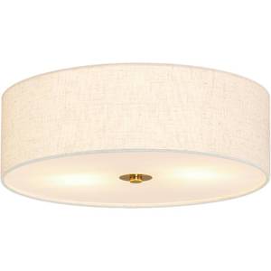 lot 1888 image: Bagood 12.6 Inch Flush Mount Ceiling Light Gold Ceiling Fixture 2-Light Drum Modern Lights Close to Lights Fixture with Fabric Shade for Living Room Hallway Entryway Bedroom