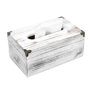 lot 1892 image: Distressed Wooden Rustic Facial Tissue Box Holder Tissue Box Cover Napkin Dispenser for Bathroom Living Room Dining Room Bedroom Toilet (Washed White)