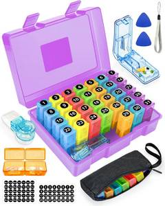 lot 1894 image: Monthly Pill Organizer 2 Times a Day �� Yonlog Large Medicine Box with Weekly Travel Bag, Pill Cutter, Easy-Open Pick, Pill Taker Tool, and 2 Medication Stickers (Purple, 2 Times a Day)