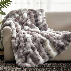 lot 1901 image: Cozy Bliss Faux Fur Throw Blanket for Couch, Fuzzy Soft Plush Thick Bubble Blanket for Sofa Bedroom Living Room, 50  60 Inches Tie-dye Taupe