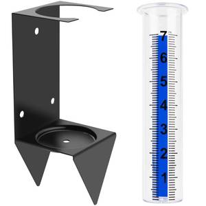 lot 1909 image: AQKILO 7 in Outdoor Rain Gauge, Removable Inch-Scale Tube, Black Iron 4-Way Mount Bracket, 3 Screws Included, for Fence, Rail, Post, Planter or Ground