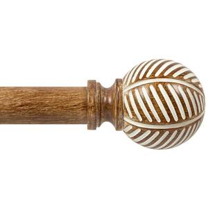 lot 1914 image: Zeerobee Wood Curtain Rods for Windows 66 to 120, 1 Inch Heavy Duty Drapery Rods with Imitation Wood Grain Leaf Pattern Finials, IndoorOutdoor Modern Curtain Pole, 32-120, Coffee Brown