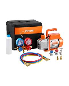 lot 1940 image: VEVOR 3.5 CFM AC Vacuum Pump and Gauge Set, Single Stage Rotary Vane HVAC Air Vacuum Pump AC Refrigerant Kit Manifold Gauge Set, with Three-Color Hose Carry Bag, Applicable to R134a, R410a