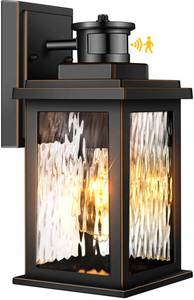 lot 1944 image: Motion Sensor Outdoor Lights Wall Mount, Dusk to Dawn Exterior Light Fixture ,100% Anti-Rust Aluminum Waterproof Porch Light Outside Wall Lights for House, Black Wall Sconce Lanterns with Water Glass��