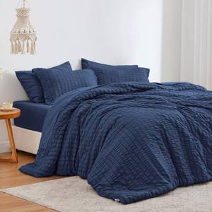 lot 1950 image: Loves cabin Seersucker Dark Blue Queen Comforter Set, 7-Piece All Season Lightweight Bed in a Bag Bedding Set with Comforter, Flat Sheet, Fitted Sheet, Pillowcases and Shams