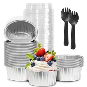 lot 1956 image: 50Pcs Mini Aluminum Foil Cupcake,5oz Baking Cups with Lids,Mini Cake Pans Disposable,Loaf Pans with Lids,Disposable Ramekins,Tin Cups Containers for Cupcake,Pudding,Muffin,Cheesecake (Silvery)
